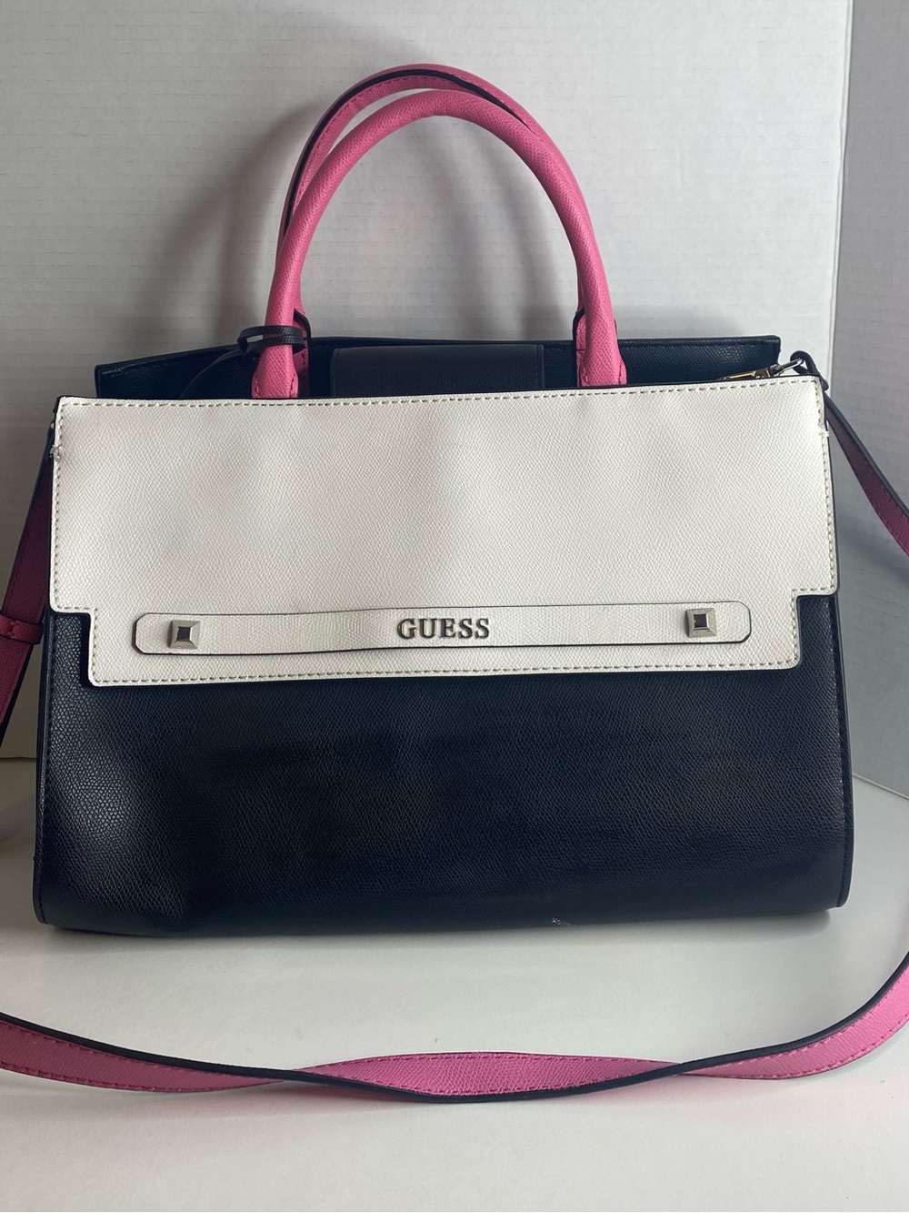 GUESS Black, White & Pink Colorblock Satchel
